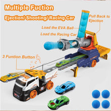 Truck Toys for Kids, Large Truck Toys Include 2 Racing Cars+4 Ball, with Light & Sounds, Eejection & Shooting Transport Cars Toy, Gifts for Boys Girls (Battery Not Included)