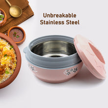 Steel casserole box with floral print, insulated for temperature control