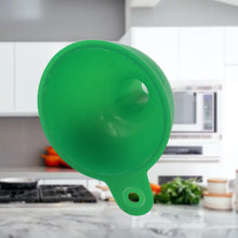 Funnel for pouring oil, sauce, water, and small grains with silicone material