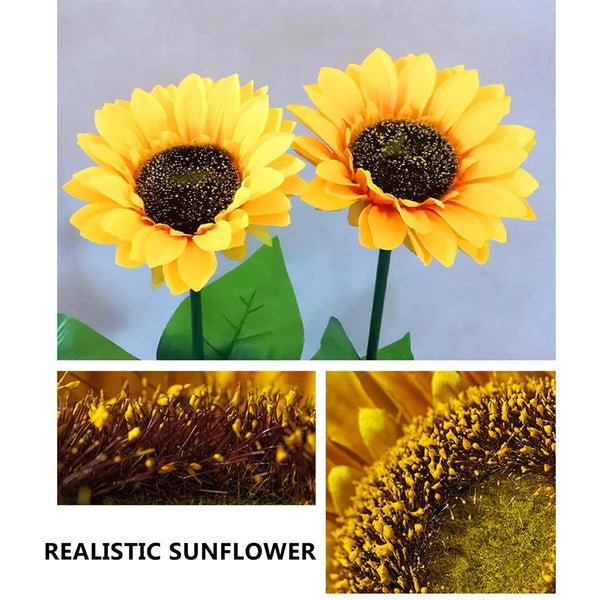 2 Pc Outdoor Solar Sunflower Lights Intelligent Light Control Waterproof Garden Landscape Stake Light