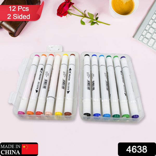 Fancy art markers set, 12 colors, double-ended for drawing