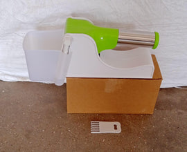 Plastic potato slicer with convenient container.